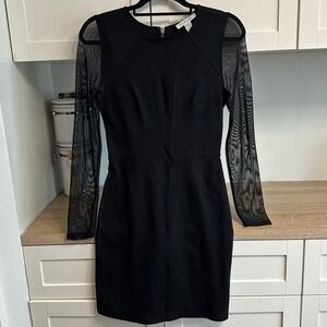 Y2K Charlie Jade Bodycon Dress Women's XS Black Long Sleeve Exposed Zipper Sleek